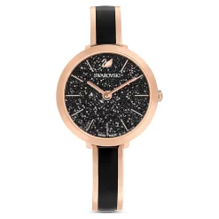 Swarovski Crystalline Delight Watch Swiss Made, Metal Bracelet, Black, Rose Gold-tone Finish