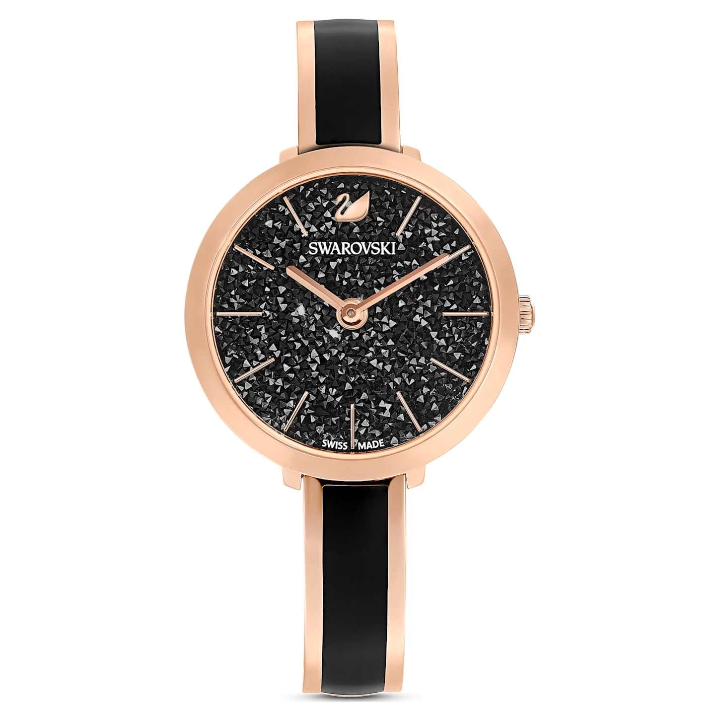 Swarovski Crystalline Delight Watch Swiss Made, Metal Bracelet, Black, Rose Gold-tone Finish