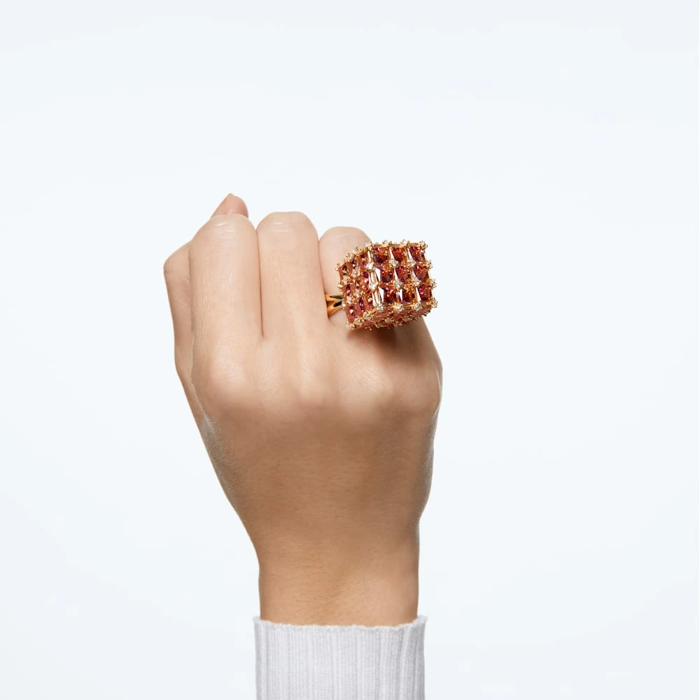 Swarovski Curiosa Cocktail Ring Square Cut, Orange, Gold-tone Plated - Image 4