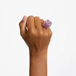 Swarovski Curiosa Cocktail Ring Square Cut, Purple, Gold-tone Plated