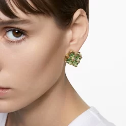 Swarovski Curiosa Stud Earring Single, Square Cut, Green, Gold-tone Plated