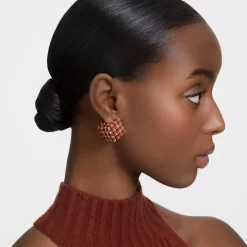 Swarovski Curiosa Stud Earring Single, Square Cut, Orange, Gold-tone Plated