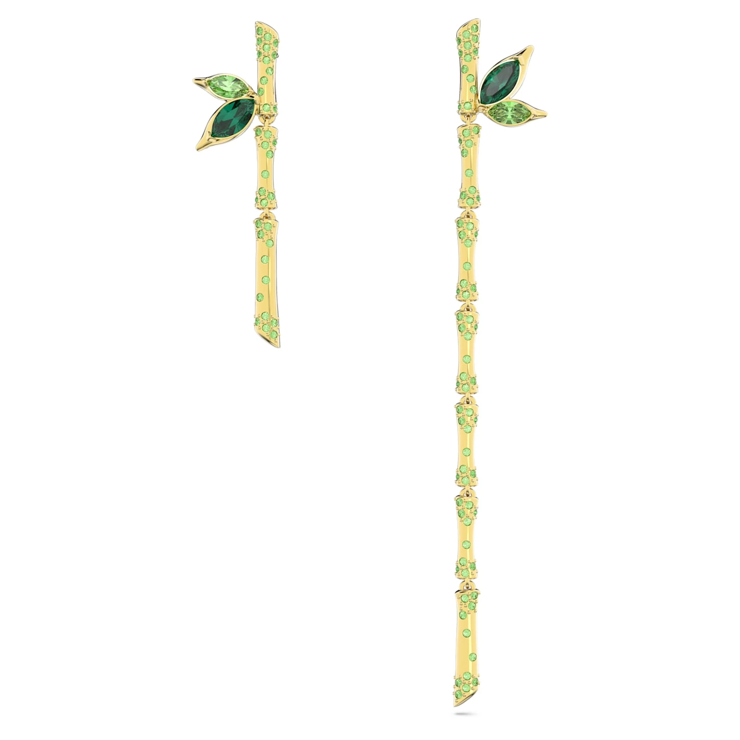 Swarovski Dellium Drop Earrings Asymmetrical Design, Bamboo, Green, Gold-tone Plated - Image 2