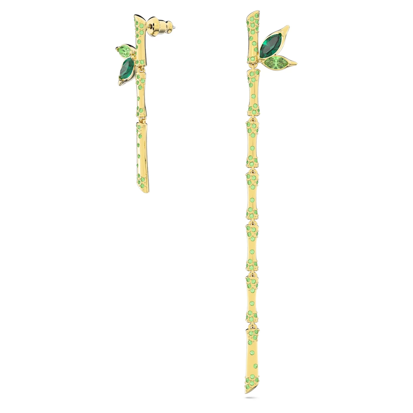 Swarovski Dellium Drop Earrings Asymmetrical Design, Bamboo, Green, Gold-tone Plated - Image 3