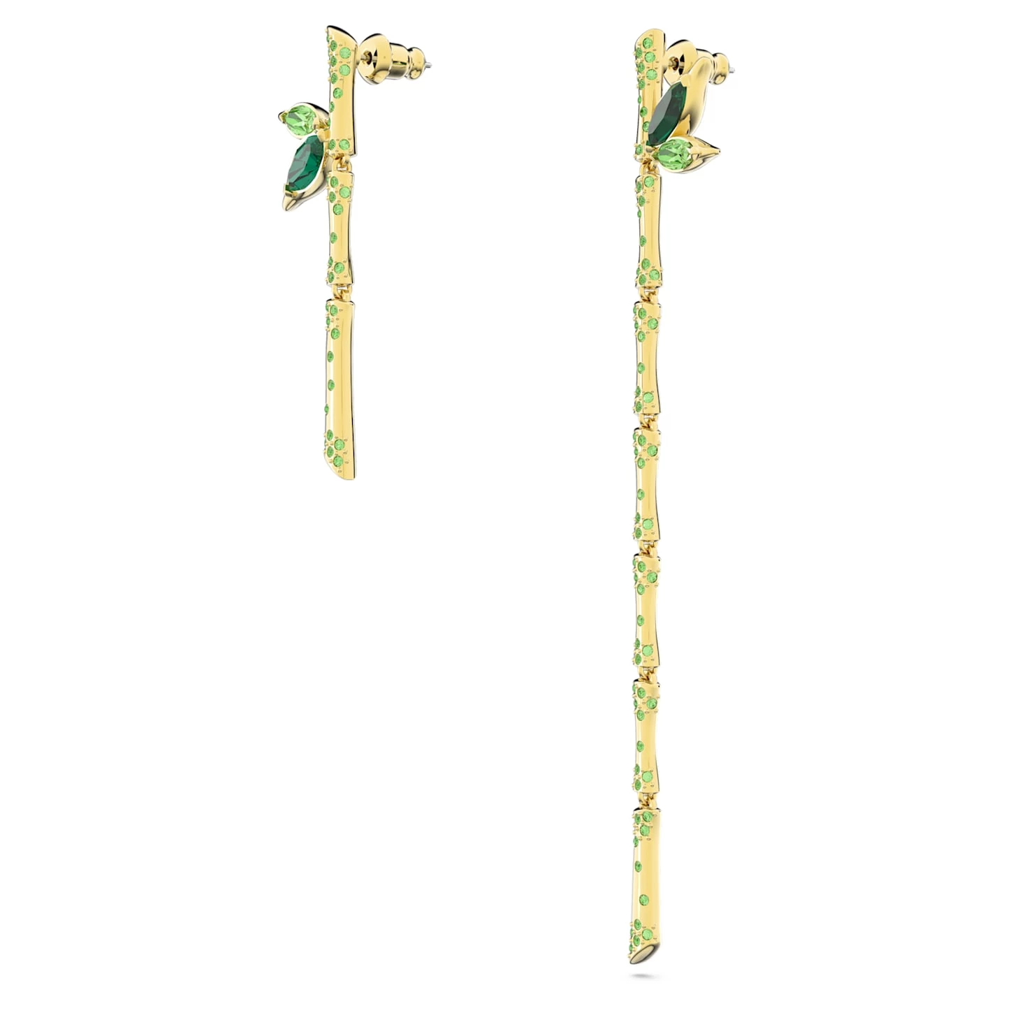 Swarovski Dellium Drop Earrings Asymmetrical Design, Bamboo, Green, Gold-tone Plated - Image 4