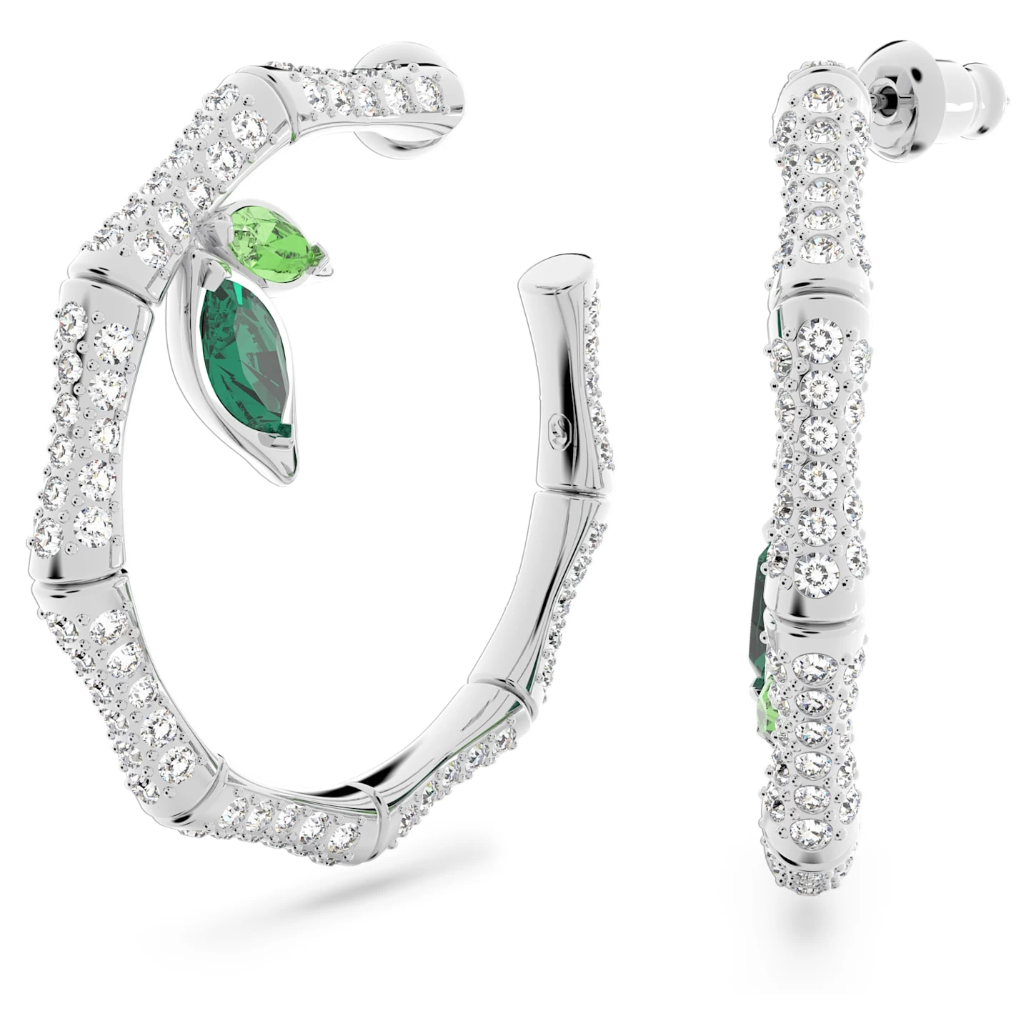 Swarovski Dellium Hoop Earrings Bamboo, Green, Rhodium Plated - Image 2