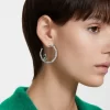Swarovski Dellium Hoop Earrings Bamboo, Green, Rhodium Plated