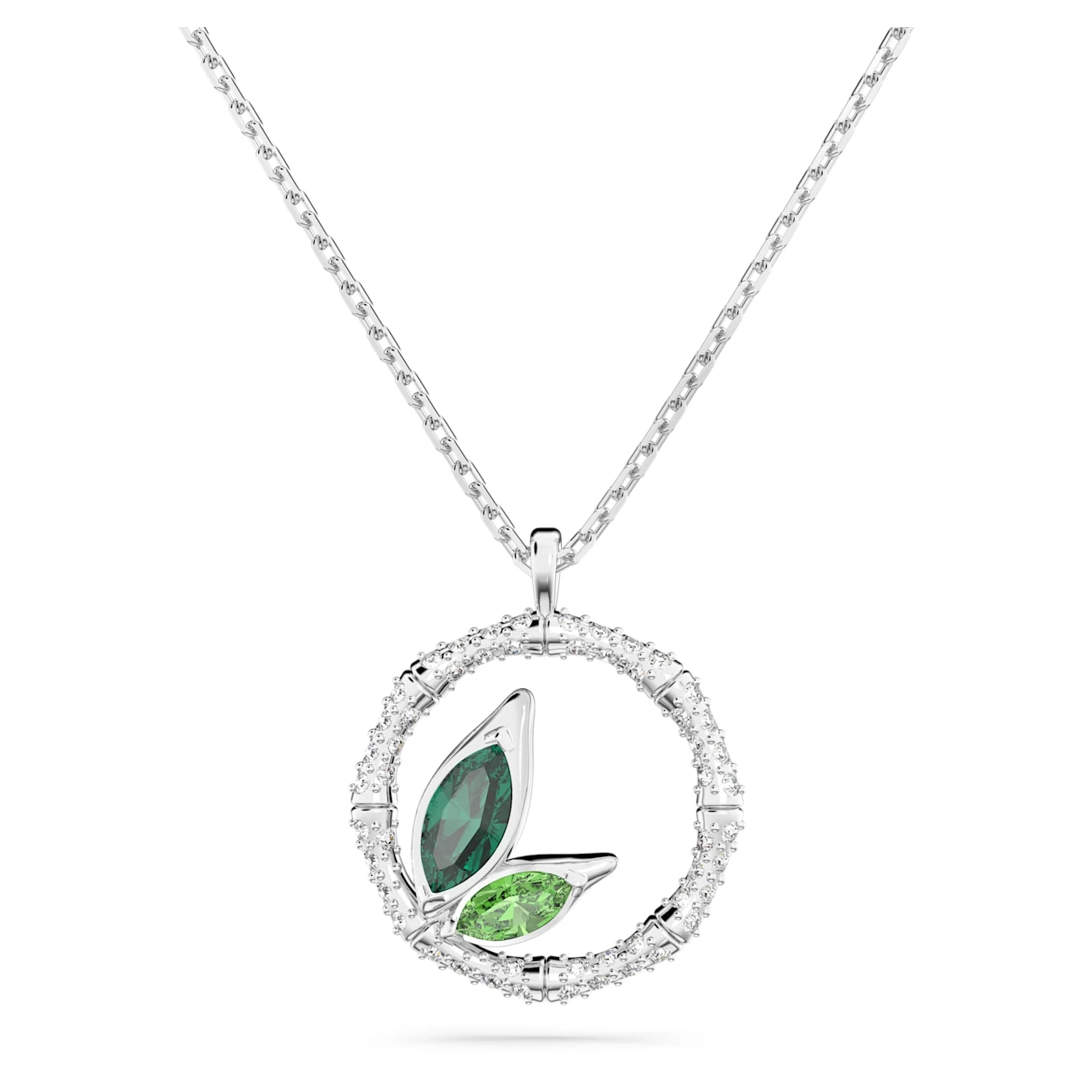 Swarovski Dellium Necklace Round Shape, Bamboo, Green, Rhodium Plated - Image 2