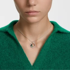 Swarovski Dellium Necklace Round Shape, Bamboo, Green, Rhodium Plated