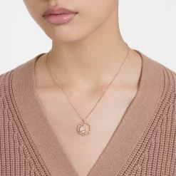 Swarovski Dellium Necklace Round Shape, Bamboo, White, Rose Gold-tone Plated