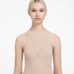 Swarovski Dextera Body Chain Mixed Cuts, White, Gold-tone Plated