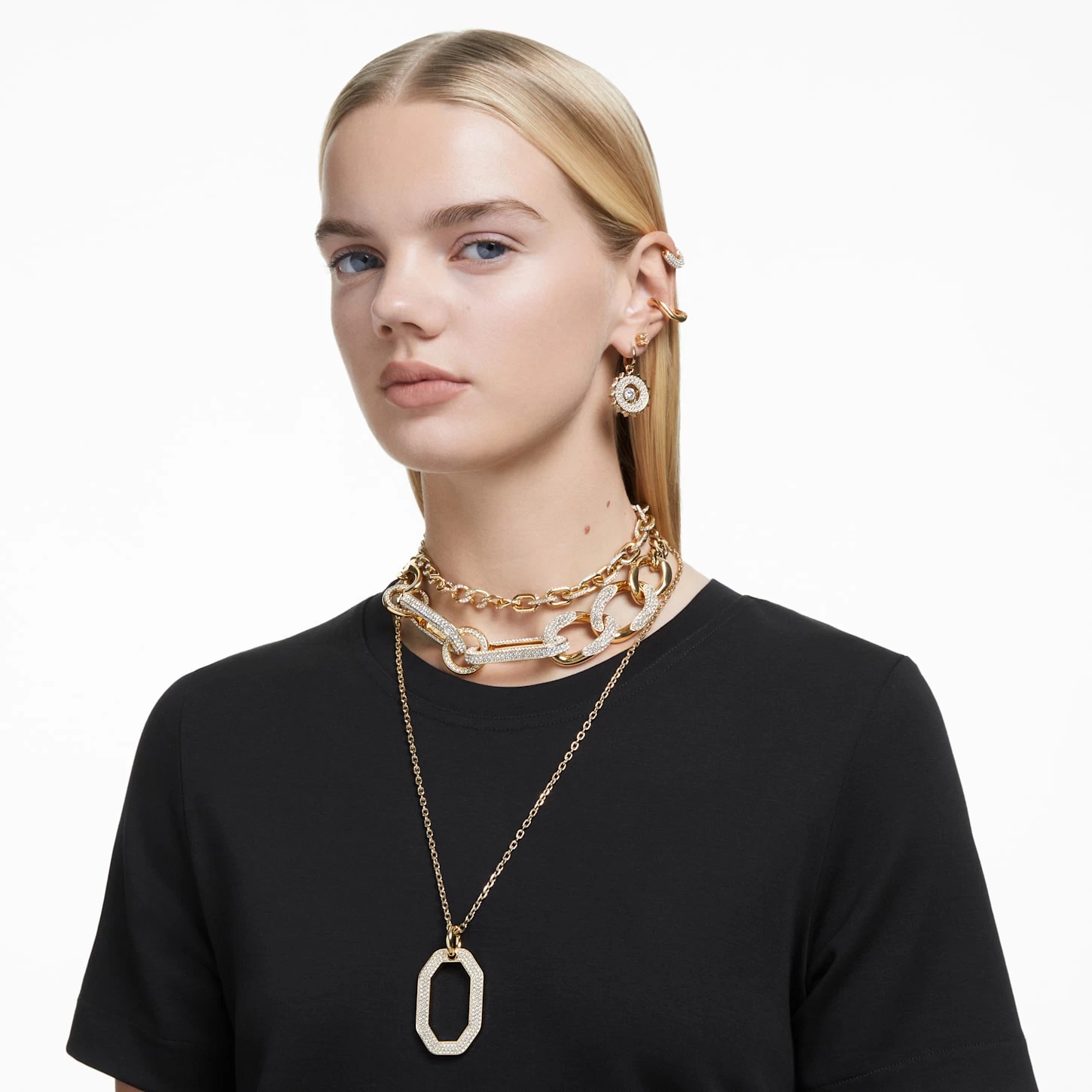 Swarovski Dextera Ear Cuff Set (2), Asymmetrical Design, White, Gold-tone Plated - Image 6