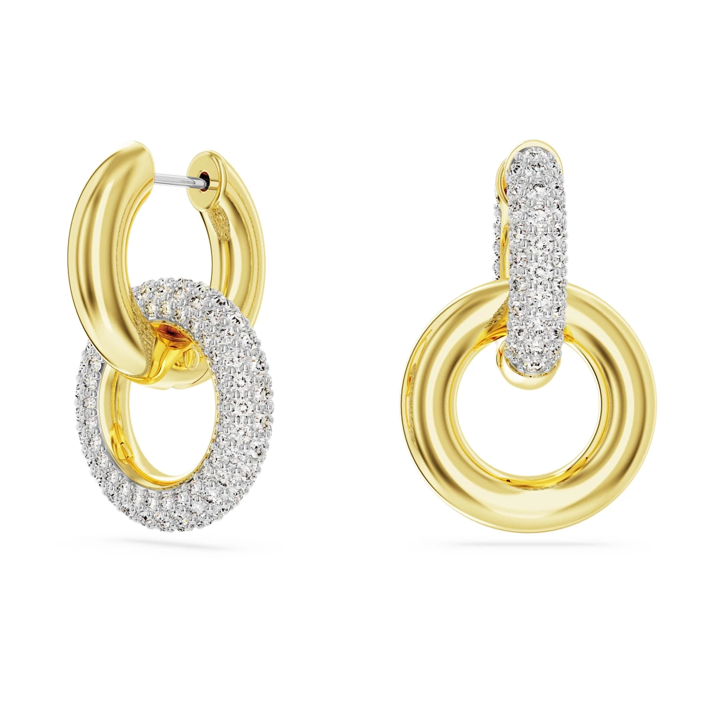 Swarovski Dextera Hoop Earrings Asymmetrical Design, Interlocking Loop, White, Gold-tone Plated - Image 2