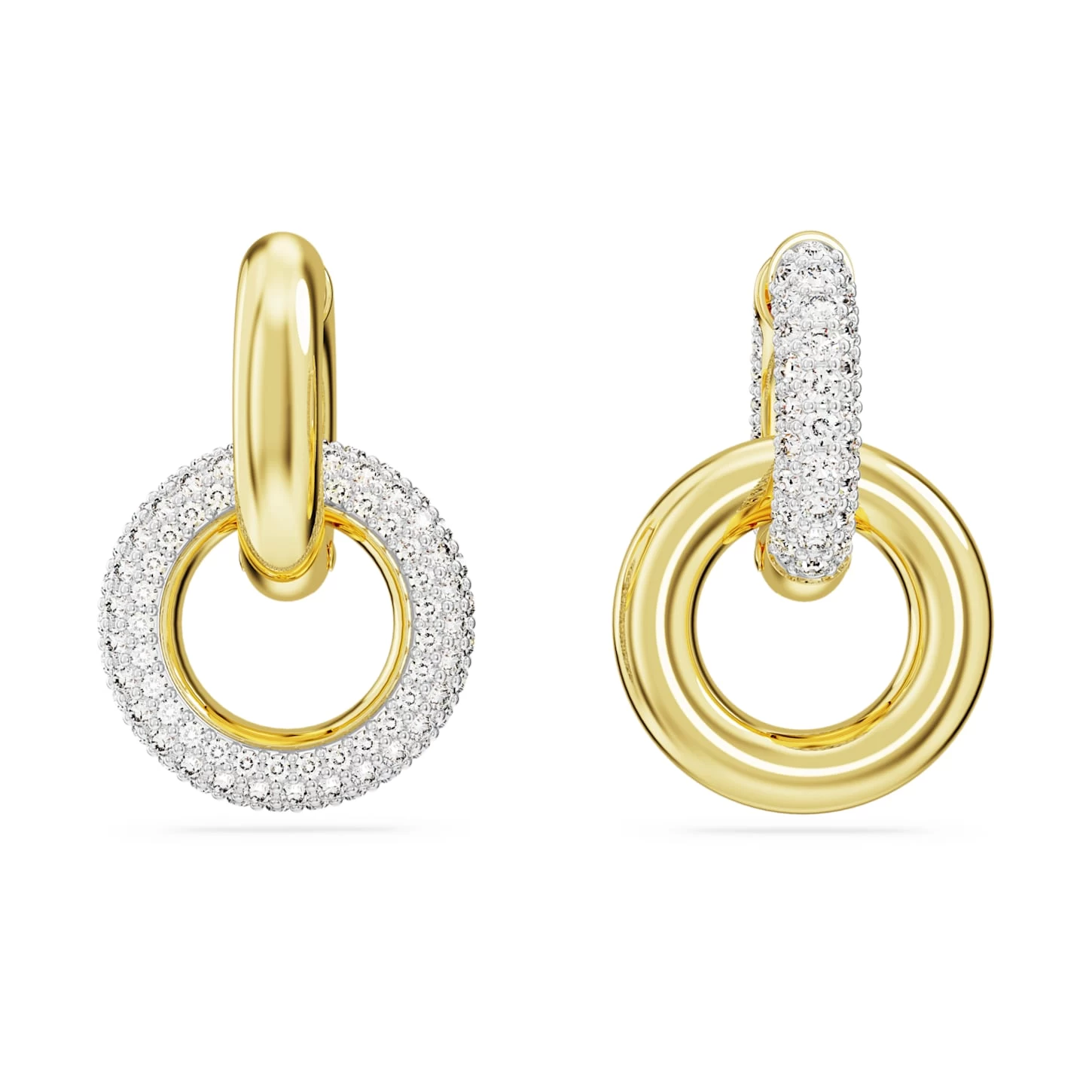 Swarovski Dextera Hoop Earrings Asymmetrical Design, Interlocking Loop, White, Gold-tone Plated - Image 3
