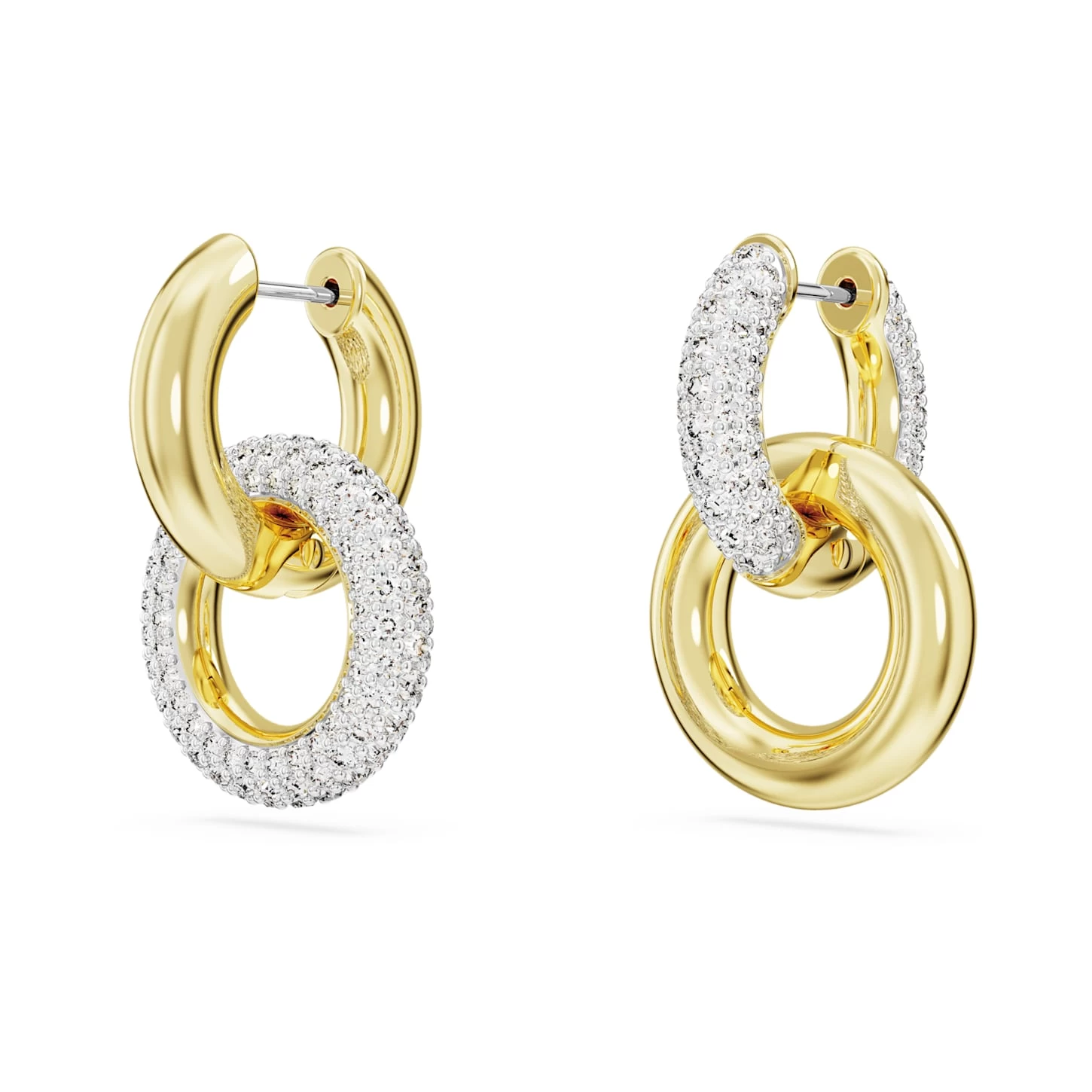 Swarovski Dextera Hoop Earrings Asymmetrical Design, Interlocking Loop, White, Gold-tone Plated - Image 4