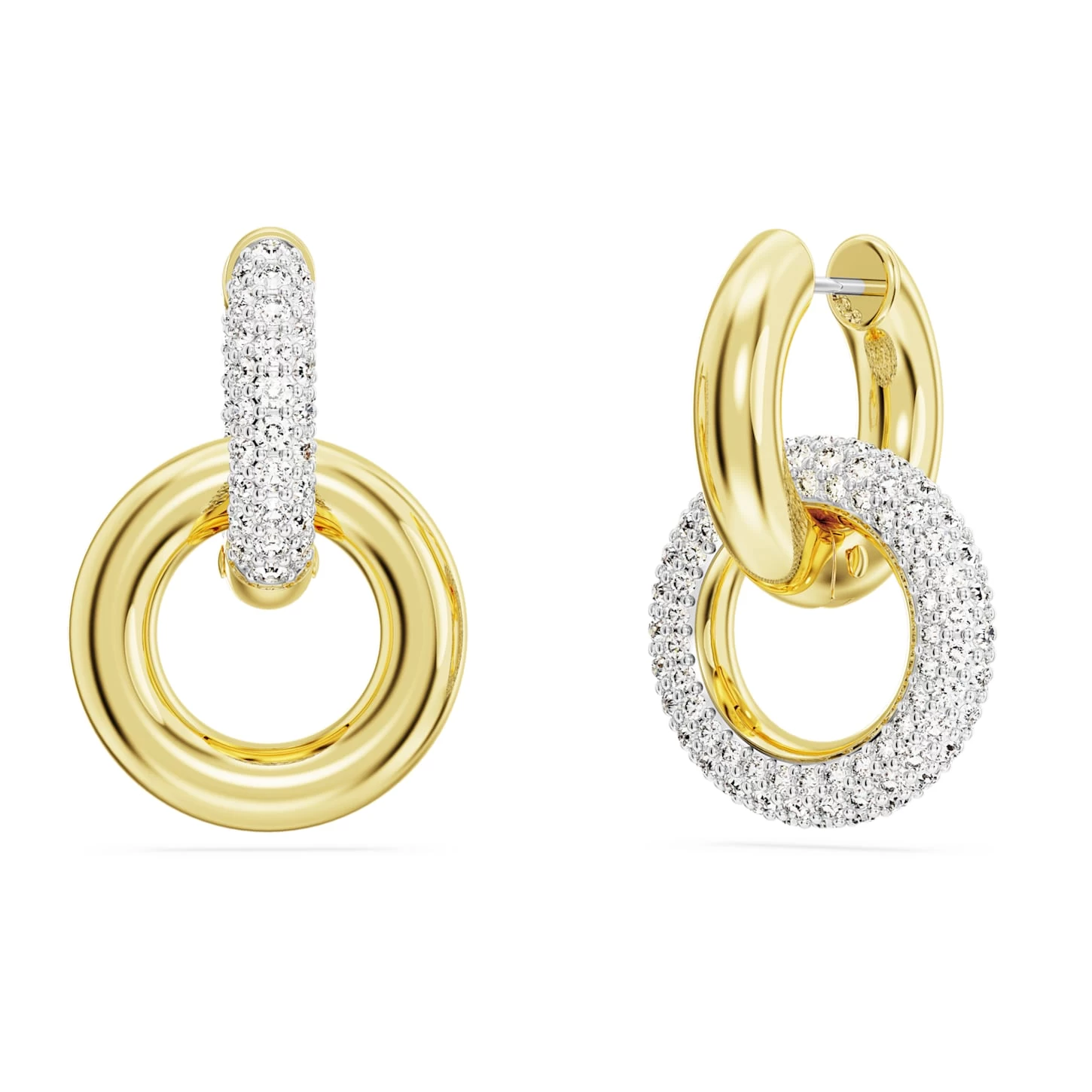 Swarovski Dextera Hoop Earrings Asymmetrical Design, Interlocking Loop, White, Gold-tone Plated - Image 5