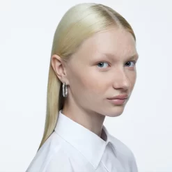 Swarovski Dextera Hoop Earrings Octagon Shape, Medium, White, Rhodium Plated