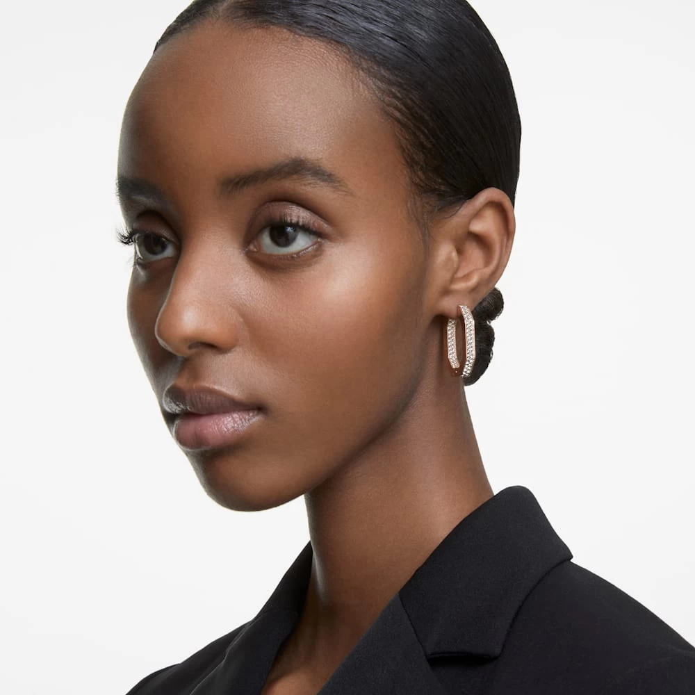 Swarovski Dextera Hoop Earrings Octagon Shape, Medium, White, Rose Gold-tone Plated - Image 4