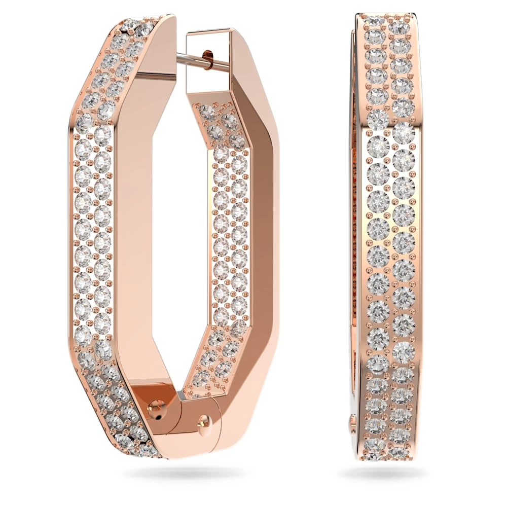 Swarovski Dextera Hoop Earrings Octagon Shape, Medium, White, Rose Gold-tone Plated - Image 5