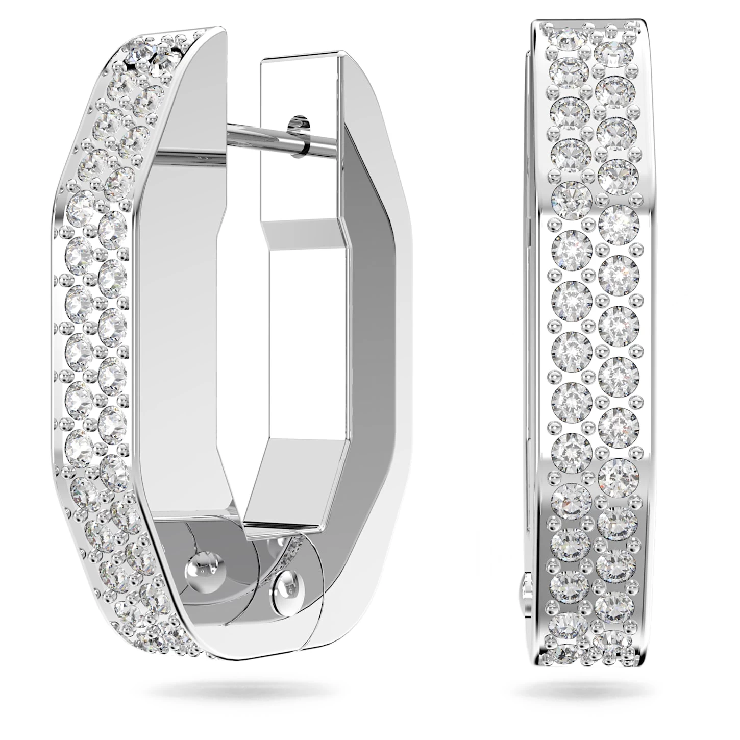 Swarovski Dextera Hoop Earrings Octagon Shape, Small, White, Rhodium Plated - Image 2