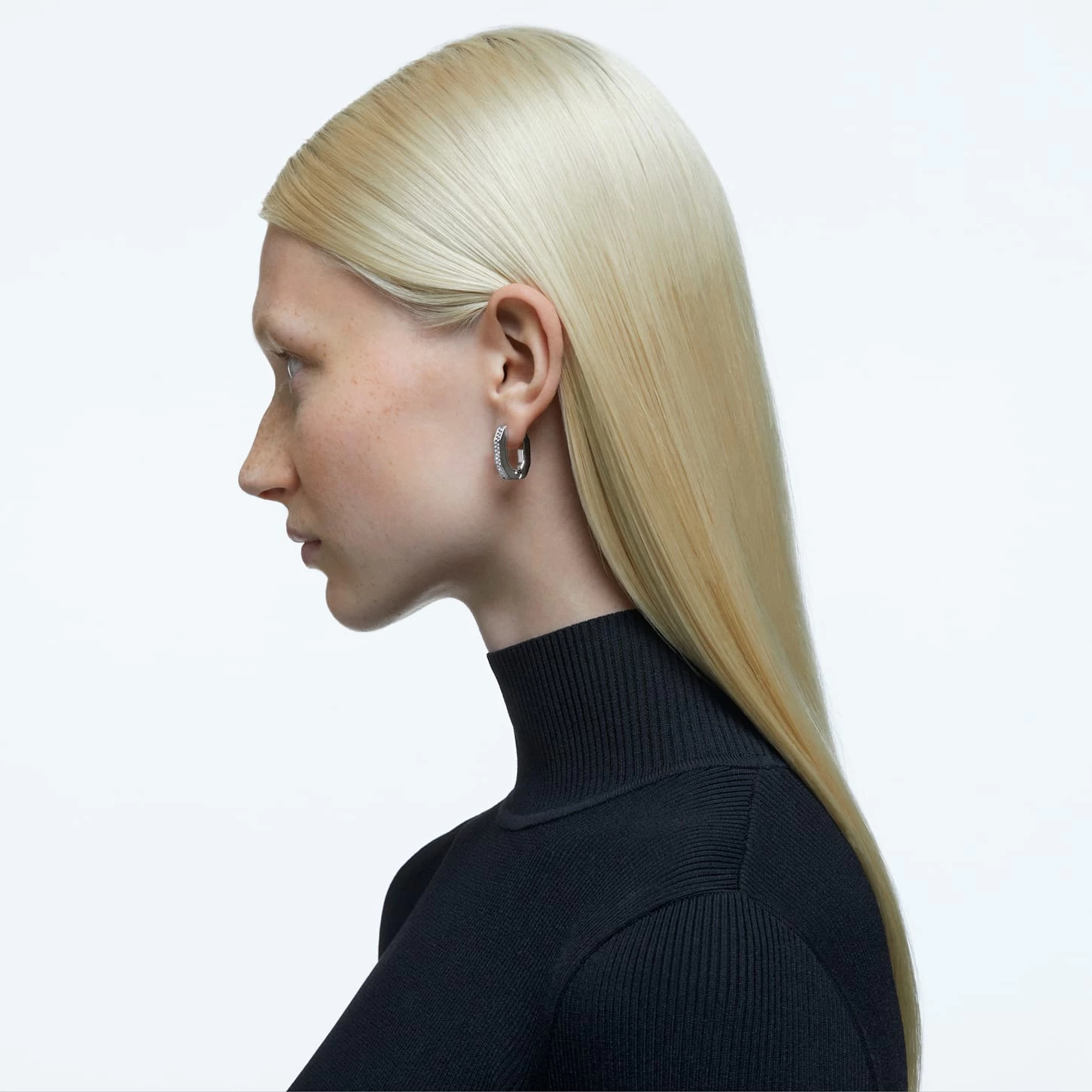 Swarovski Dextera Hoop Earrings Octagon Shape, Small, White, Rhodium Plated - Image 5