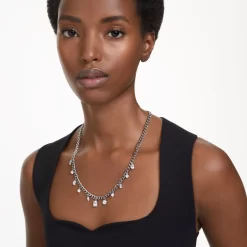 Swarovski Dextera Necklace Mixed Cuts, White, Rhodium Plated