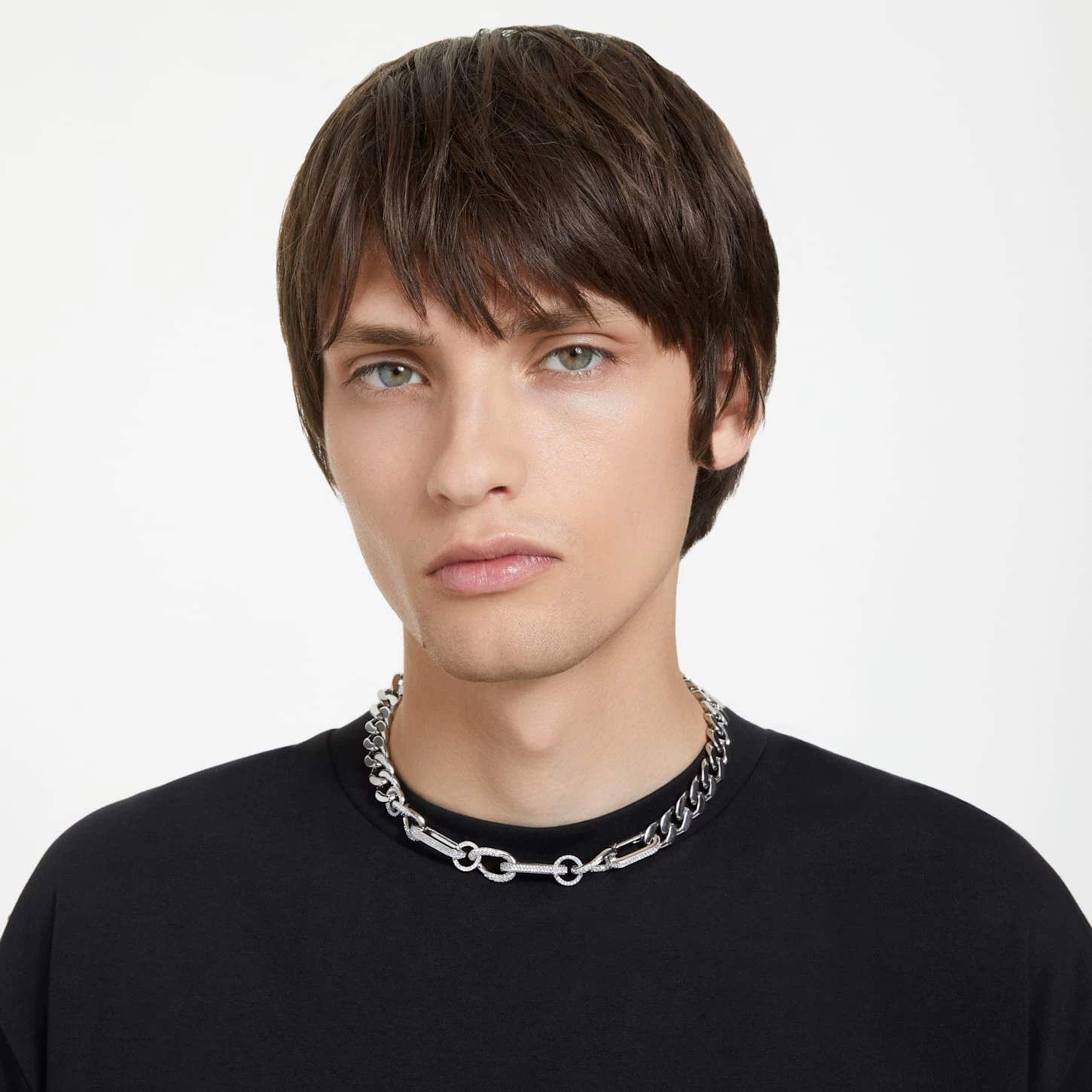 Swarovski Dextera Necklace Statement, Mixed Links, White, Rhodium Plated - Image 6