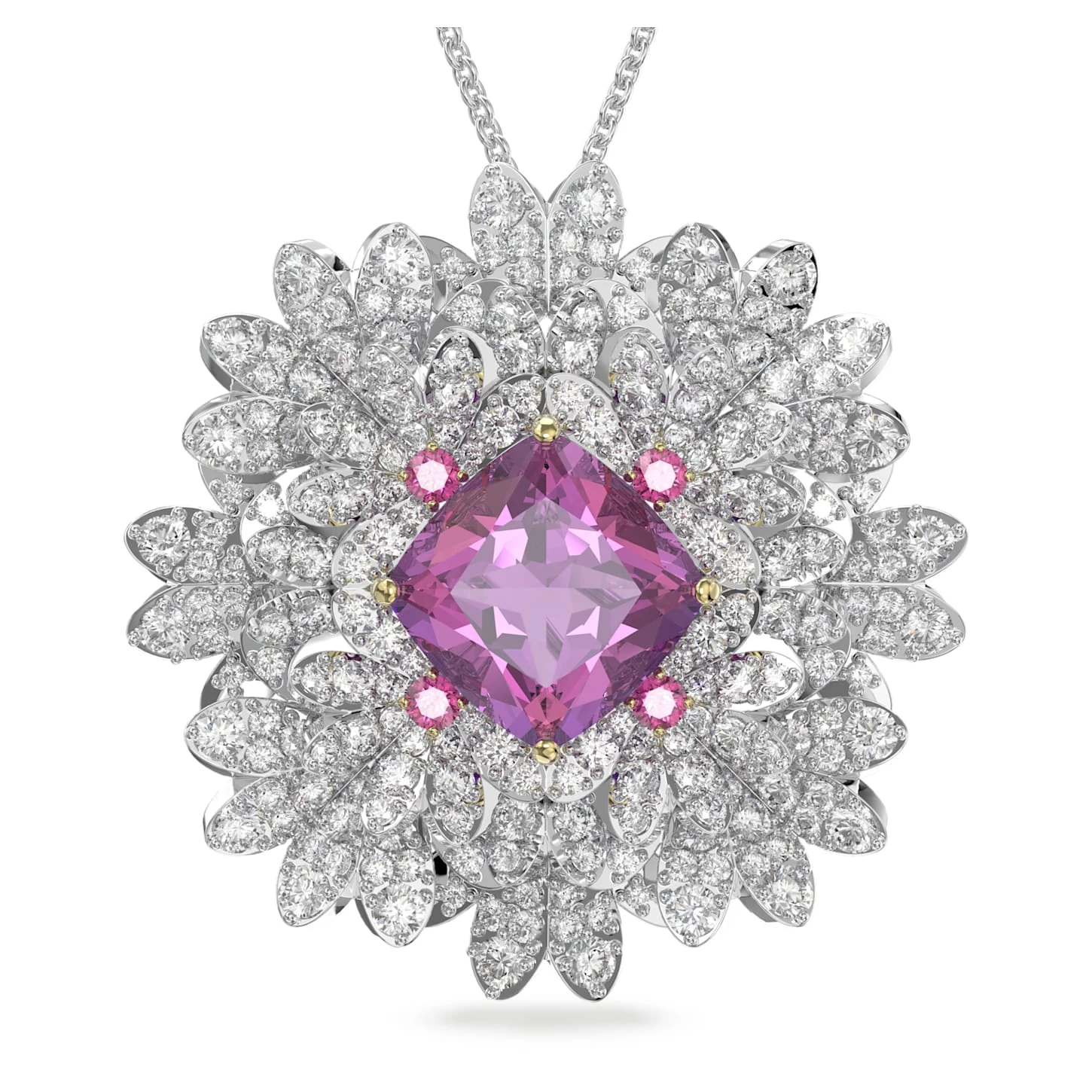 Swarovski Eternal Flower Pendant And Brooch Flower, Pink, Mixed Metal Finish - Image 2