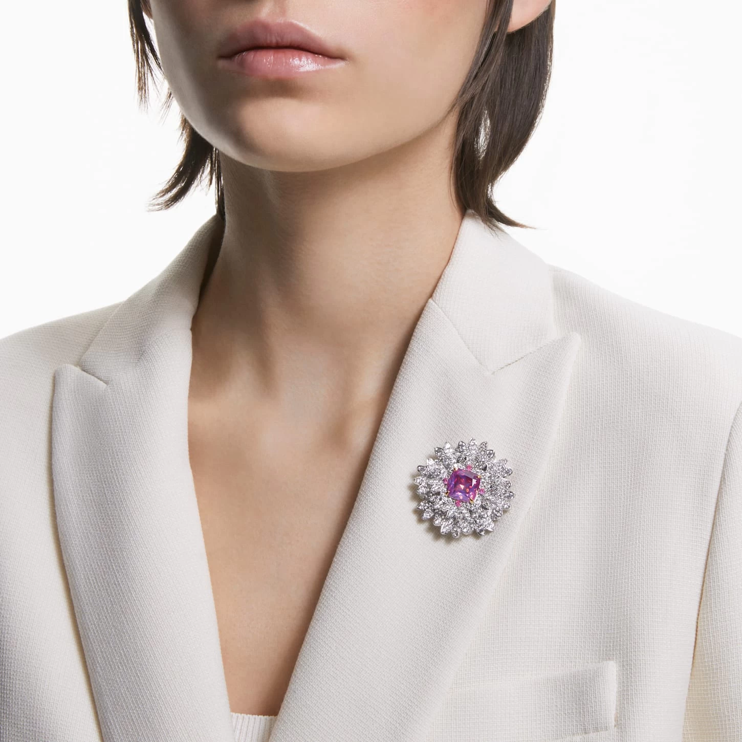 Swarovski Eternal Flower Pendant And Brooch Flower, Pink, Mixed Metal Finish - Image 7