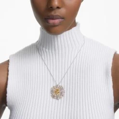 Swarovski Eternal Flower Pendant And Brooch Flower, Yellow, Mixed Metal Finish