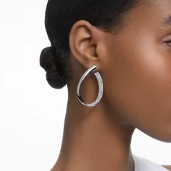 Swarovski Exist Hoop Earrings Medium, White, Rhodium Plated