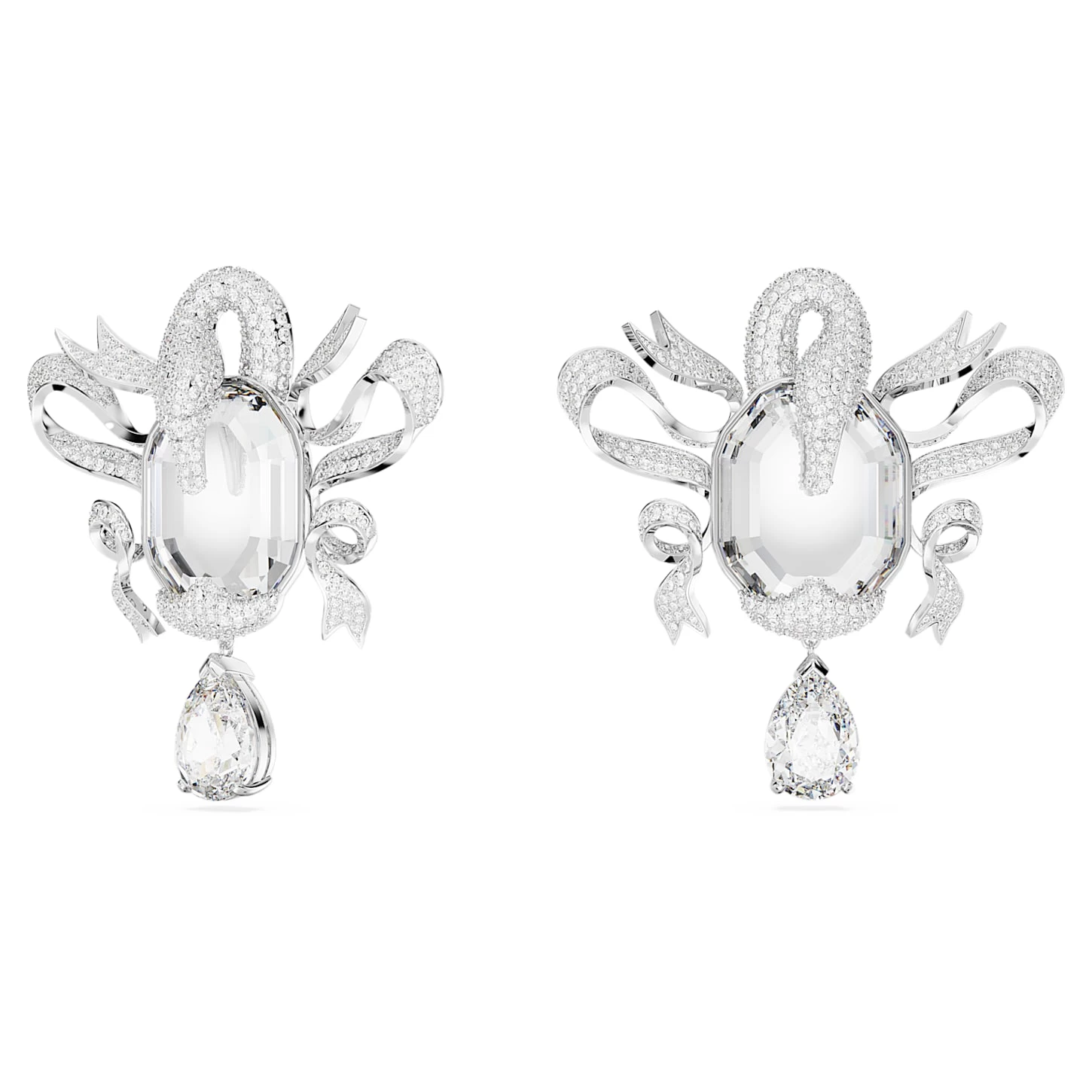 Swarovski Fashion Swan Clip Earrings Swan, White, Rhodium Plated - Image 3
