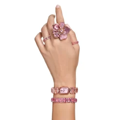 Swarovski Florere Cocktail Ring Pavé, Flower, Pink, Gold-tone Plated