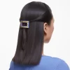 Swarovski Hair Clip Round Cut, Rectangular Shape, Blue, Gold-tone Plated