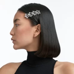 Swarovski Hair Clip Set (3), Mixed Cuts, Star, White, Rhodium Plated