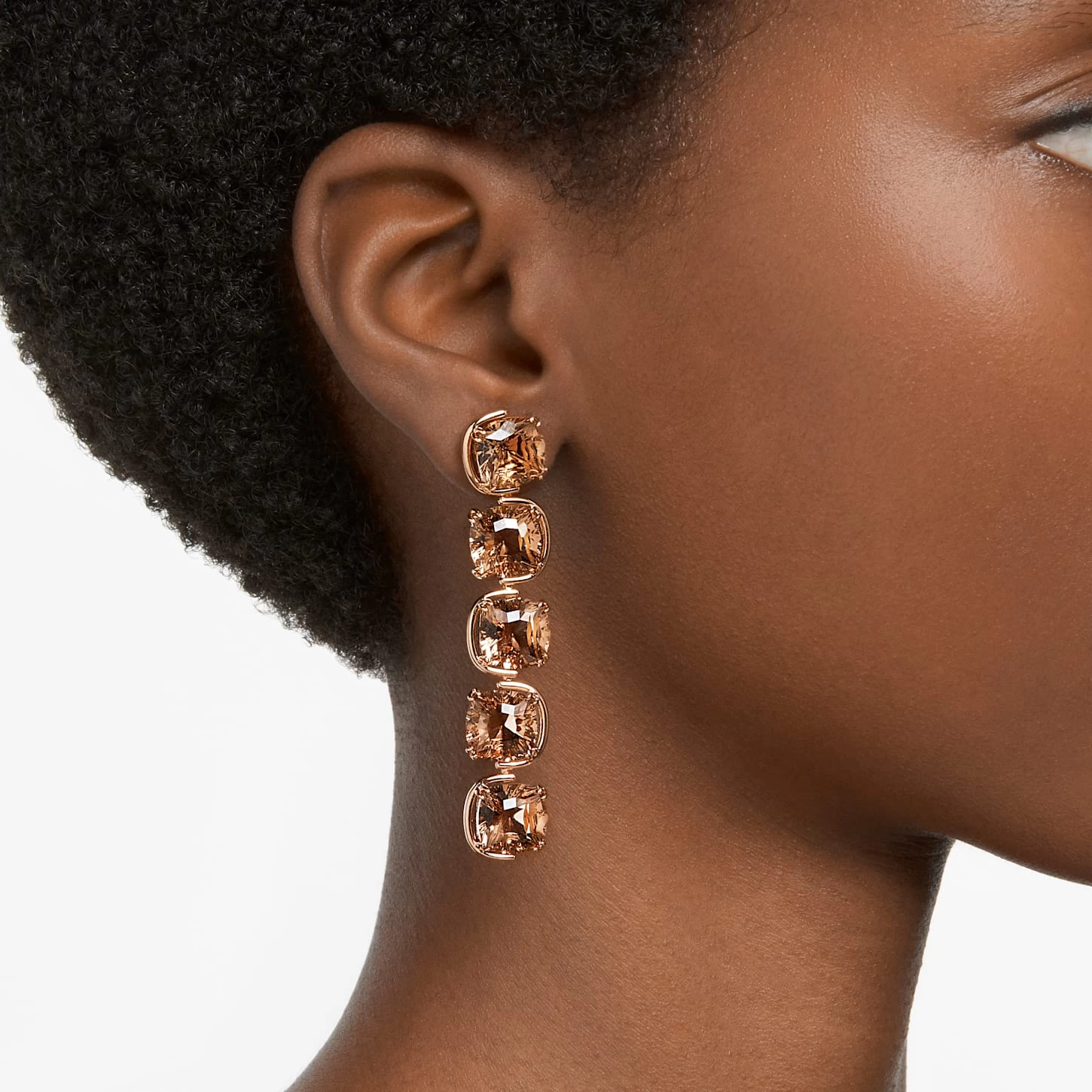 Swarovski Harmonia Drop Earrings Cushion Cut Floating Crystals, Gold Tone, Gold-tone Plated