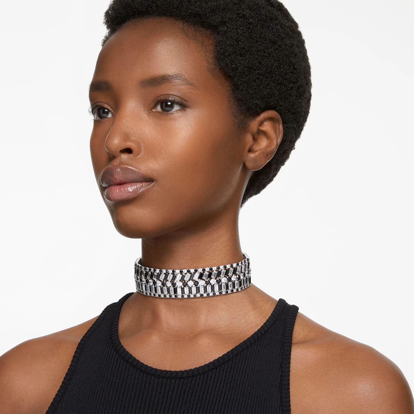 Swarovski Hyperbola Choker Mixed Cuts, Black, Rhodium Plated