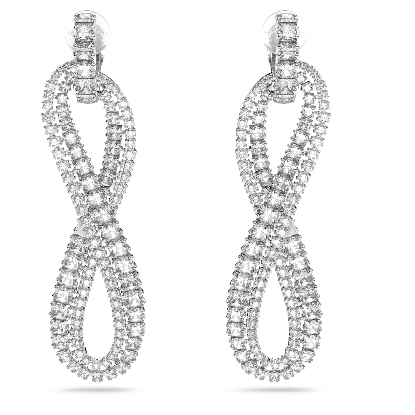 Swarovski Hyperbola Clip Earrings Infinity, White, Rhodium Plated - Image 2