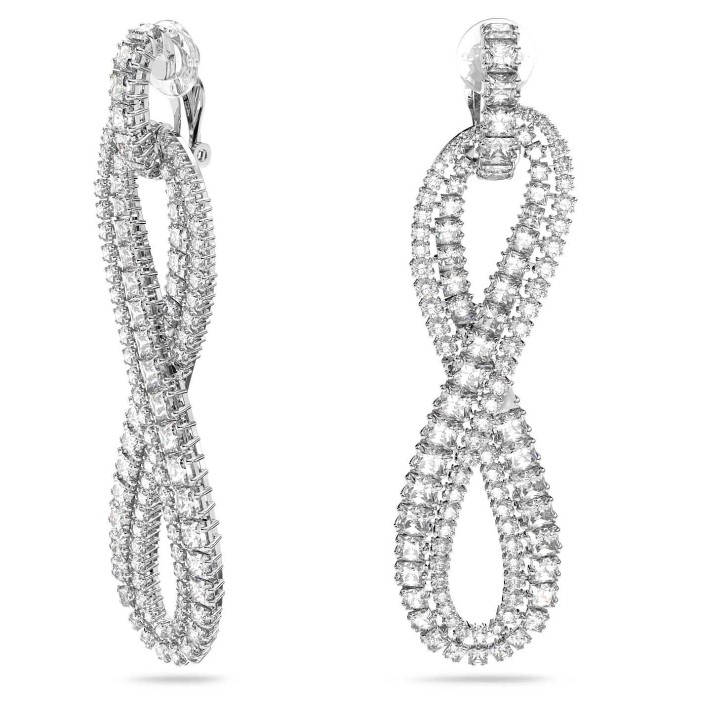 Swarovski Hyperbola Clip Earrings Infinity, White, Rhodium Plated - Image 3
