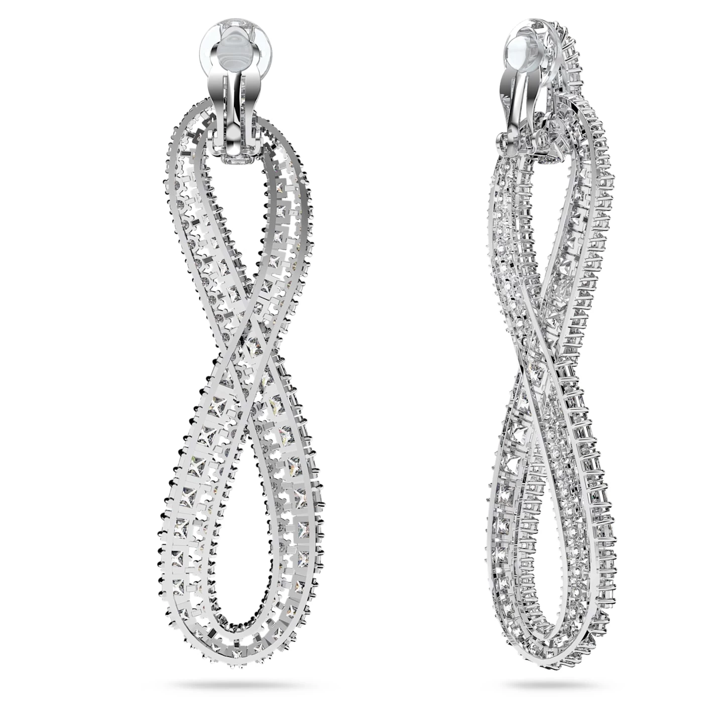 Swarovski Hyperbola Clip Earrings Infinity, White, Rhodium Plated - Image 4