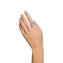 Swarovski Hyperbola Cocktail Ring Carbon Neutral Zirconia, Mixed Cuts, White, Rhodium Plated