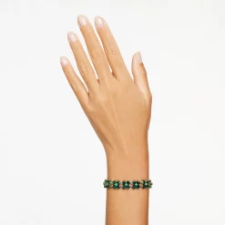Swarovski Idyllia Bracelet Mixed Cuts, Multiple Clover, Green, Gold-tone Plated