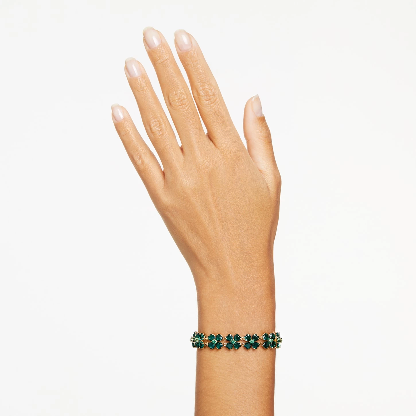 Swarovski Idyllia Bracelet Mixed Cuts, Multiple Clover, Green, Gold-tone Plated