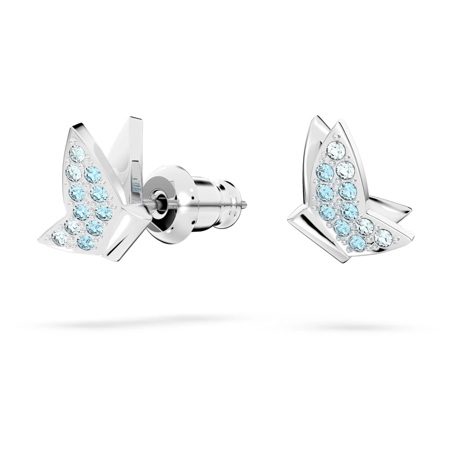 Swarovski Lilia Stud Earrings Butterfly, Blue, Rhodium Plated - Image 2