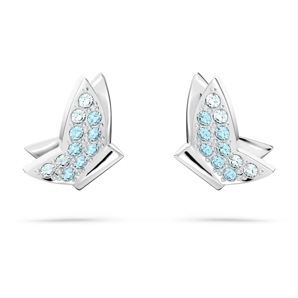 Swarovski Lilia Stud Earrings Butterfly, Blue, Rhodium Plated - Image 5