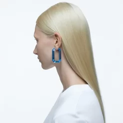 Swarovski Lucent Hoop Earrings Statement, Octagon Shape, Blue