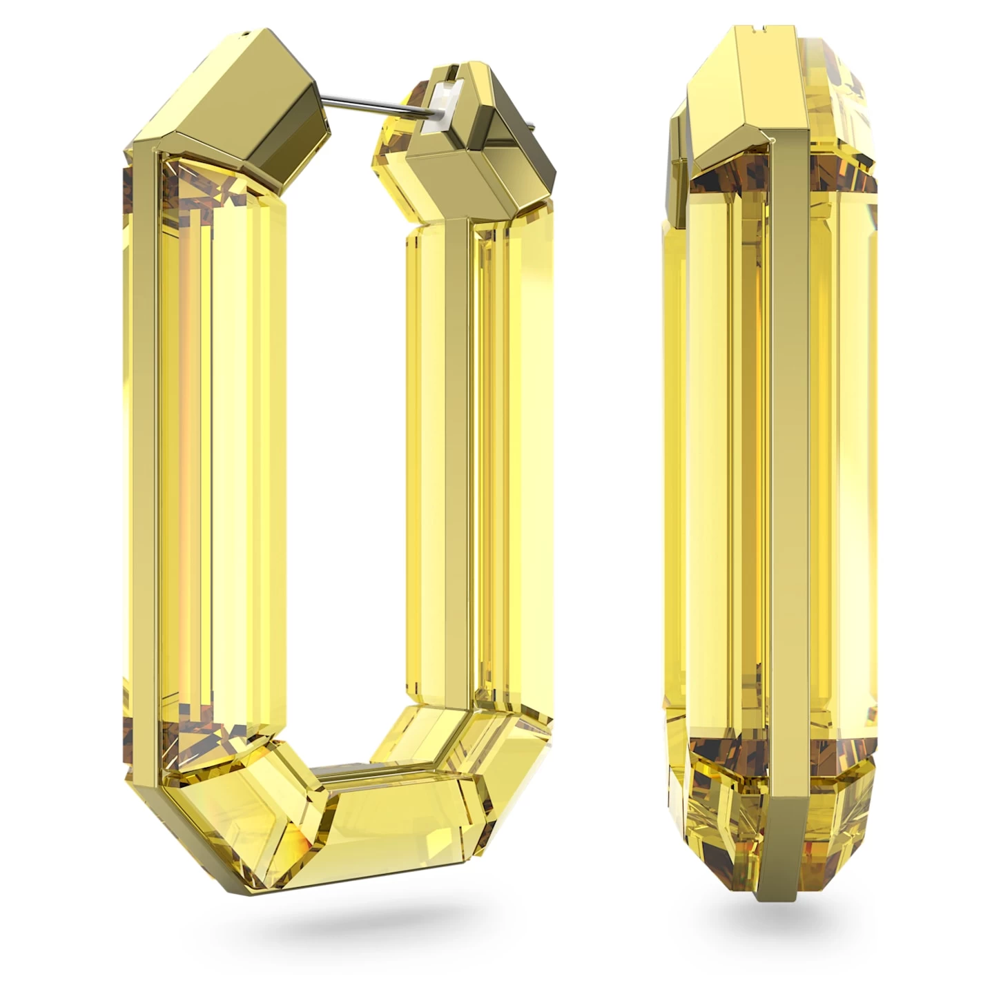 Swarovski Lucent Hoop Earrings Statement, Octagon Shape, Yellow - Image 2