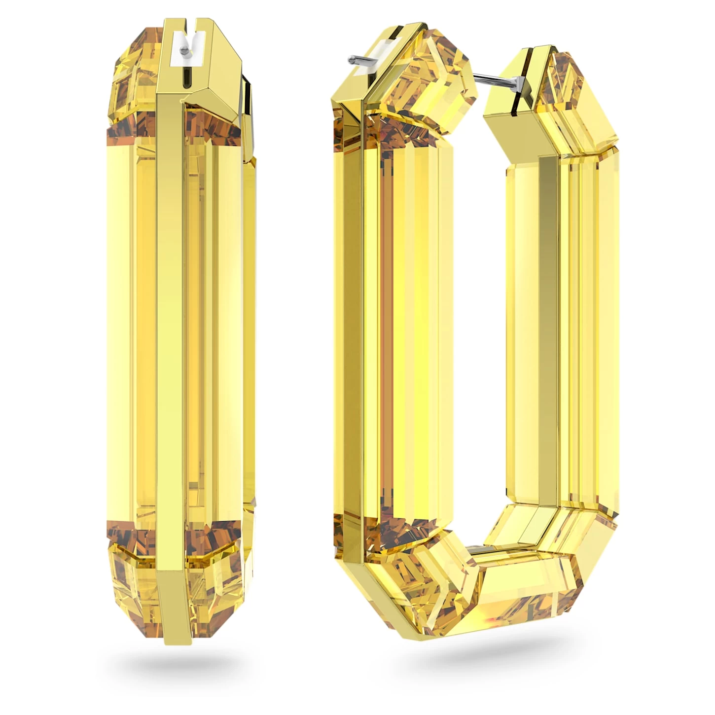Swarovski Lucent Hoop Earrings Statement, Octagon Shape, Yellow - Image 3