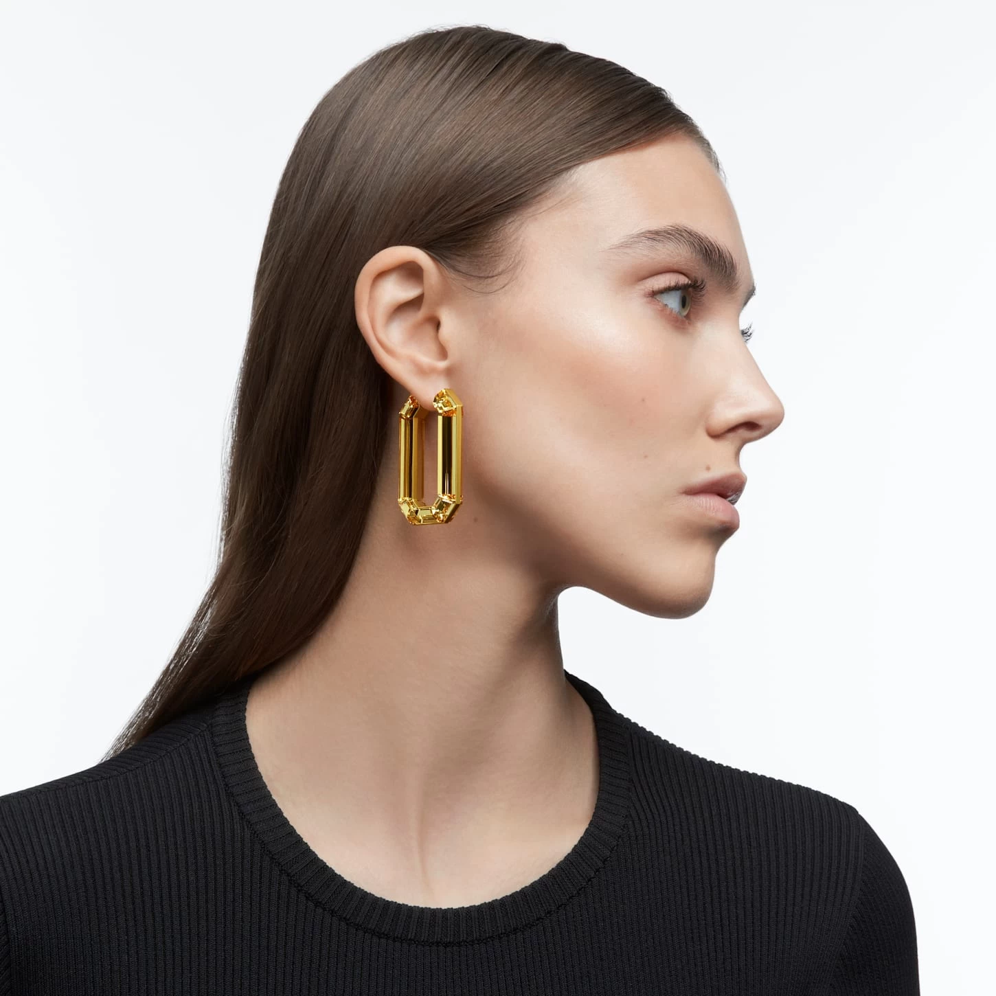 Swarovski Lucent Hoop Earrings Statement, Octagon Shape, Yellow