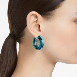 Swarovski Lucent Hoop Earrings Statement, Round Shape, Blue